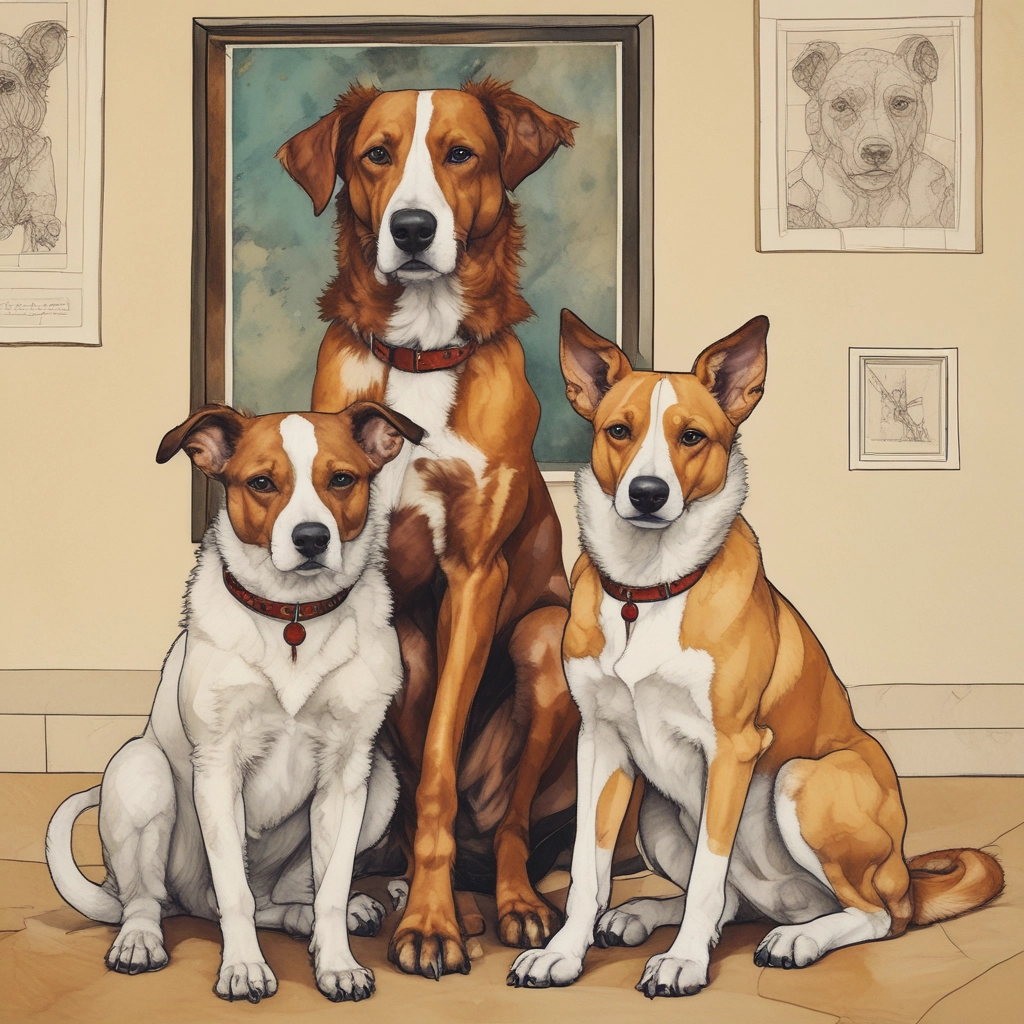 Buildings with a mural of figures on the exterior.